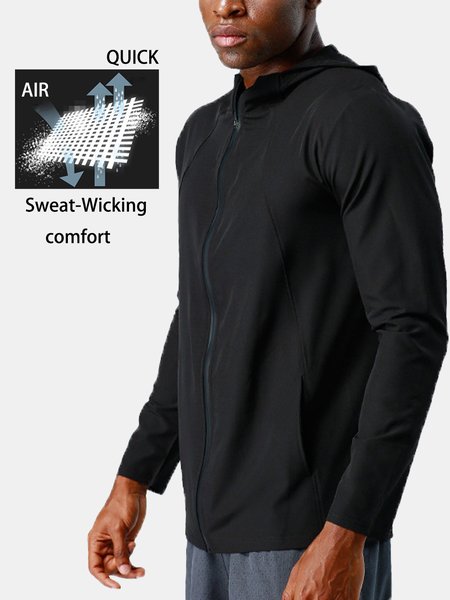

Men's Outdoor Casual Running Quick Dry Stretch Jacket, Black, Outerwear