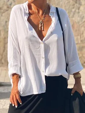 

Cotton Loosen Shirt Collar Shirts & Tops, White, Blouses & Shirts