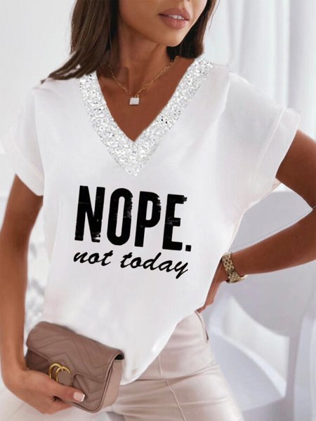 

Cotton Blends Letter Casual Short Sleeve T-shirt, White, T-Shirts