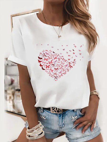 

Cute Cat Pattern Loosen Crew Neck Elegant Shirts & Tops, White, T-Shirts