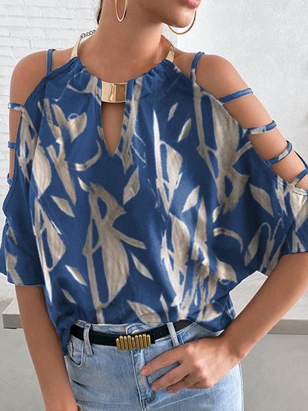 

Hollow Out Batwing Cotton Blends Loosen Crew Neck Floral Romantic Shirts & Tops, Flower, T-Shirts