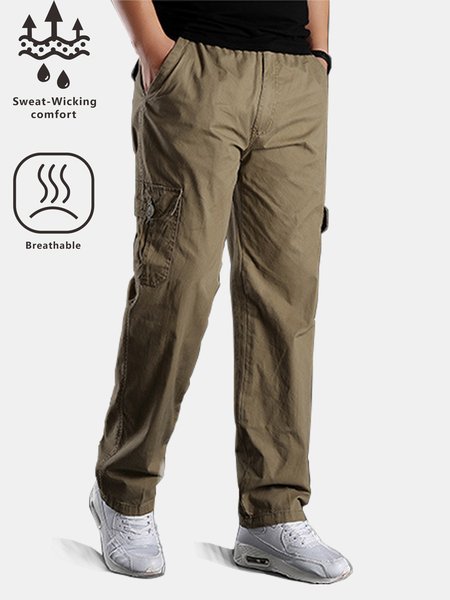 

Men's Outdoor Moisture Absorbent Breathable Elastic Waist Multi-pocket Cargo Casual Pants, Yellow, Pants