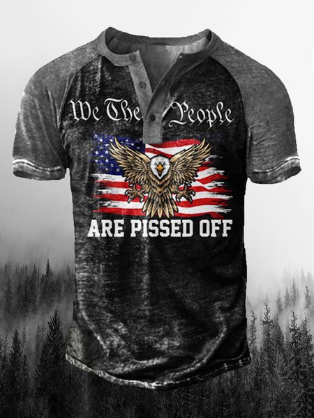 

Men's Vintage Casual Henley Collar Short Sleeve T-Shirt, Black, T-shirt