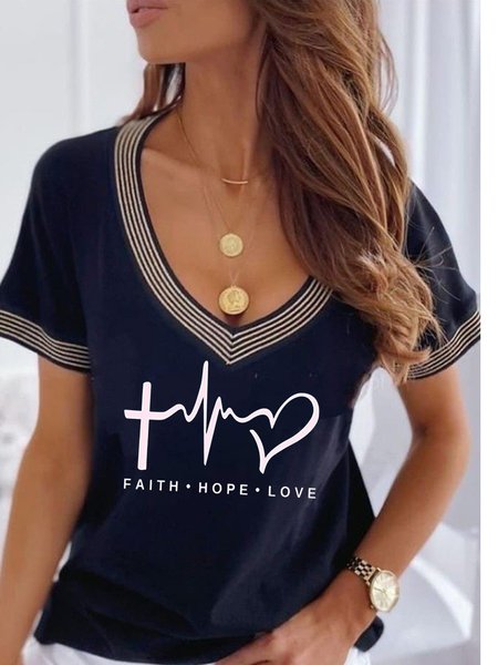 

Letter Casual Shirts & Tops, Blue, Tops