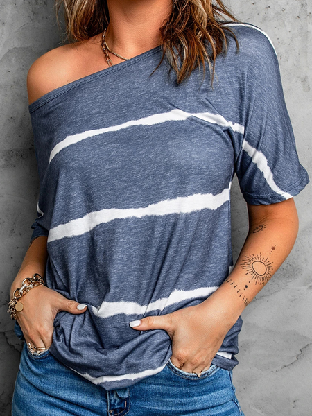 

tie-dye print loose t-shirt, Blue, T-Shirts