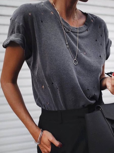 

Casual Devore Crew Neck Shirts & Tops, Gray, T-Shirts
