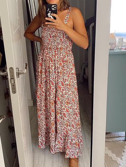 

Paisley Loosen Short sleeve Woven Dress, Orange red, Maxi Dresses