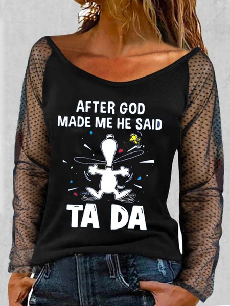 

Letter See-Through Look Casual Shirts & Tops, Black, T-Shirts