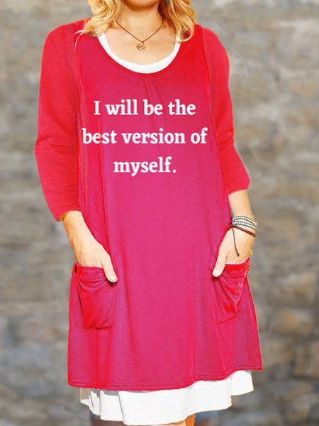 

Color Block Loosen Cotton Blends Casual Crew Neck Letter Dresses, Light orange, Mini Dresses