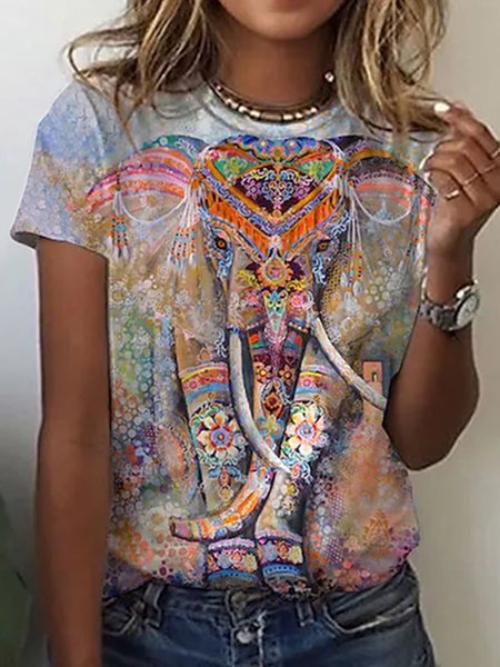 

Loosen Elegant Crew Neck Floral Casual Shirts & Tops, Multicolor, T-Shirts