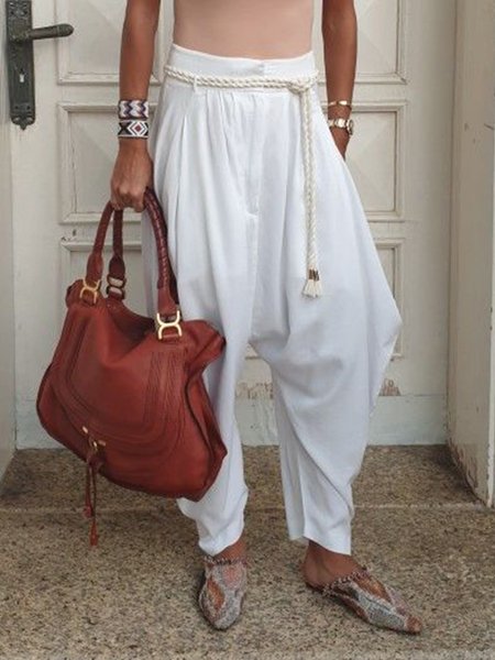 

White Linen Wide Leg Pants High Waist Casual Pants, Pants
