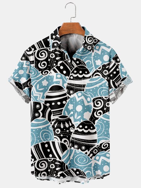 

Easter Bumper Egg Casual Print Men's Shirt, Blue, Men's Floral shirt