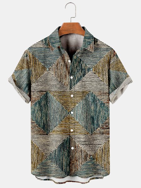 

Men's Vintage Geometric Pattern Print Short Sleeve Shirt, Multicolor, Men's Floral shirt