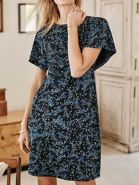 

Loosen Casual Short sleeve Knit Dress, Purplish blue, Mini Dresses