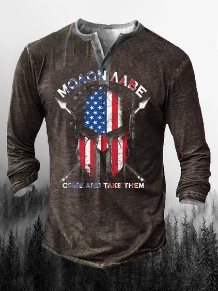 

Men's Vintage Casual Henley Collar Long Sleeve T-Shirt, T-shirt