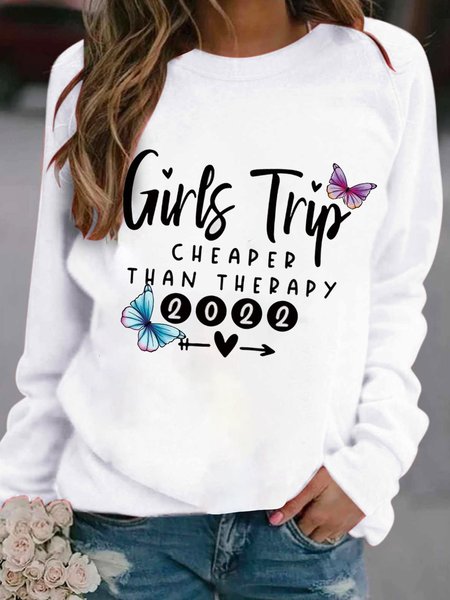 

Cotton Blends Casual Crew Neck Sweatshirt, White, Hoodies & Sweatshirts