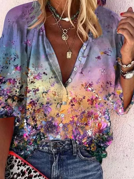 

Vacation Cotton Blends Shirts & Tops, Purple, Shirts & Blouses
