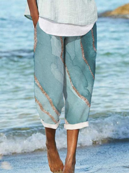 Elegant Loosen Casual Ombre Pants, Blue, Leggings