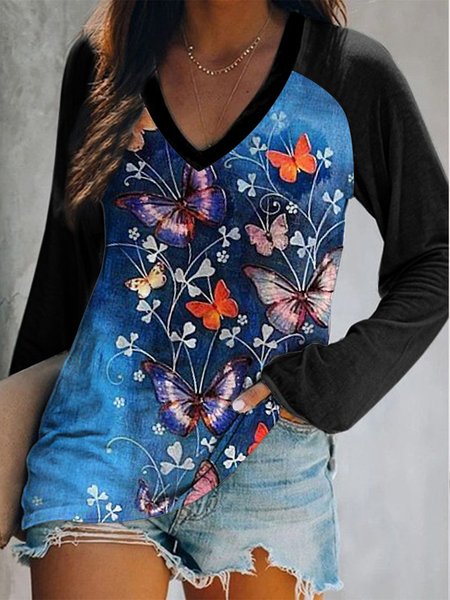 

Casual Loosen Butterfly Shirts & Tops, Black, T-Shirts