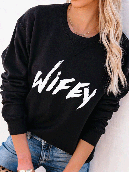 

crew neck monogram print sweatshirt, Black, Hoodies & Sweatshirts