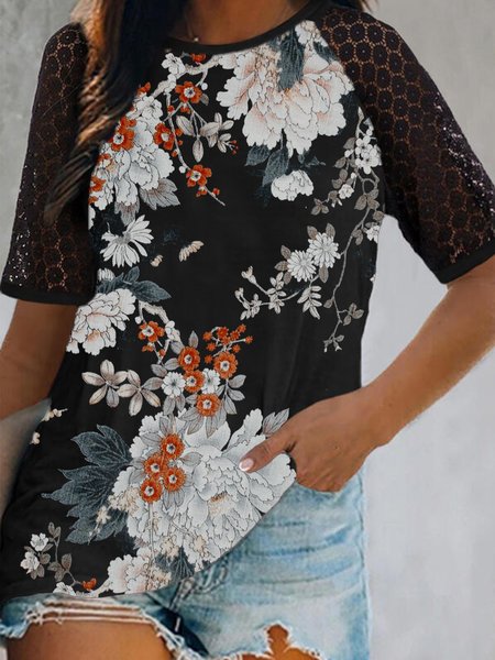 

Loosen Floral Shirts & Tops, Black, Tops