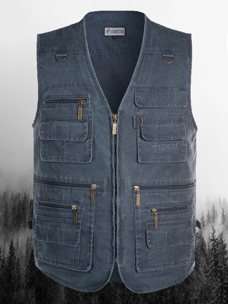 

Men's Casual Outdoor Vest Multi-pocket Vest, Blue, Outerwear