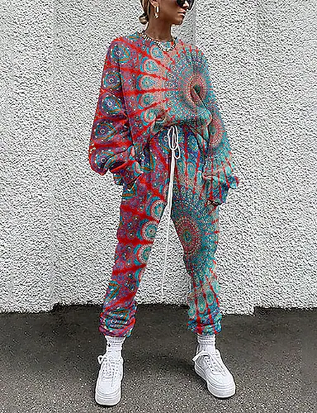

Crew Neck Vacation Elegant Floral Loosen Suits, Multicolor, Suit Set