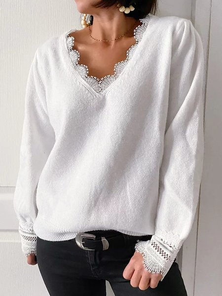 

Loosen Wool/Knitting Casual Sweater, White, Sweaters