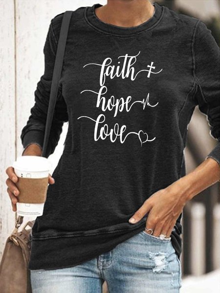 

Loosen Letter Casual Crew Neck Cotton Blends Shirts & Tops, Black, T-Shirts