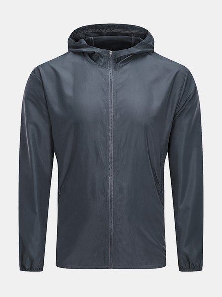 Men's Outdoor Running Fitness Quick Dry Breathable Hooded Jacket, Deep gray, Outerwear
