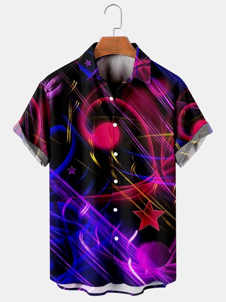 

Men's Rock Music Print Loose Short Sleeve Shirt, Multicolor, Men's Floral shirt