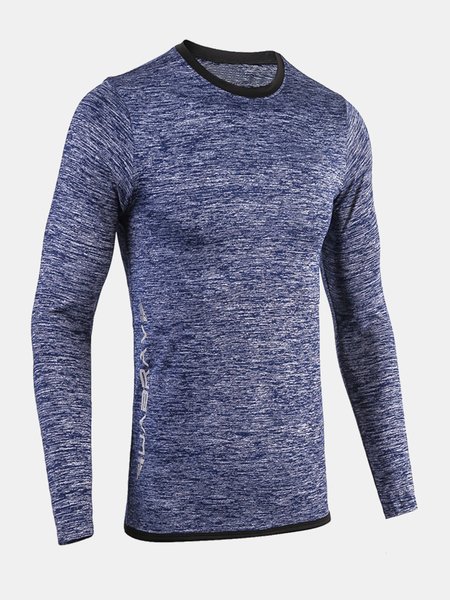 Men's Quick Dry Breathable Stretch Fitness Round Neck Long Sleeve Tee, Deep blue, T-shirt