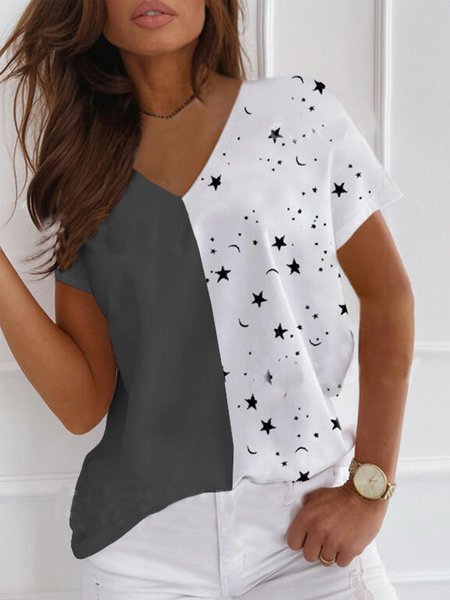 

Loosen V Neck Casual Shirts & Tops, Black-white, Tops