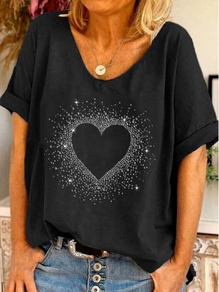 

Geometric Loosen Casual Cotton Blends Shirts & Tops, Black, T-Shirts
