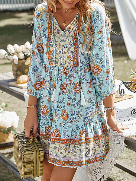

Plus size Boho Floral Dresses, Blue, Mini Dresses