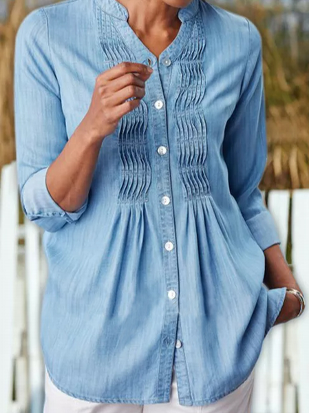 

Denim V Neck Casual Shirts & Tops, Blue, Blouses & Shirts