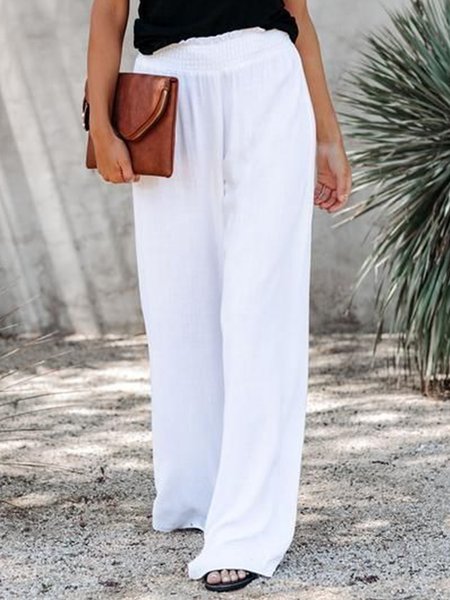 

Plus Size Casual Solid Loosen Pocket Linen Pants, White, Pants