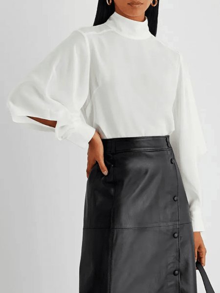 

Spring Plain Loosen Lightweight Long sleeve Elegant Tops, White, Tops