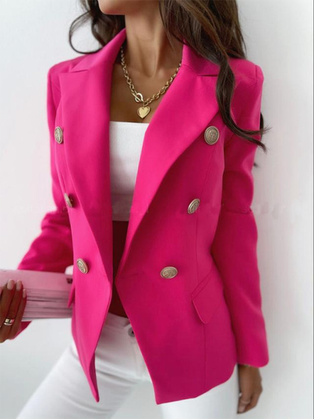 

Plain Long sleeve Lapel Casual Outerwear, Rose red, Outerwear