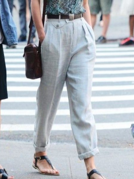 

Plain Loosen Casual Loosen Tailored Dress Pants, Light gray, Pants