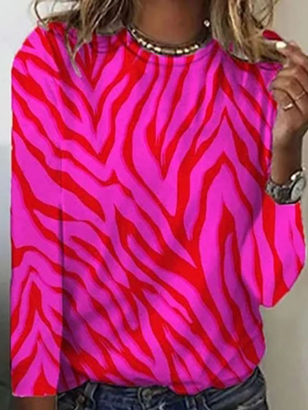 

Crew Neck Geometric Casual Shirts & Tops, Red, Long sleeve tops