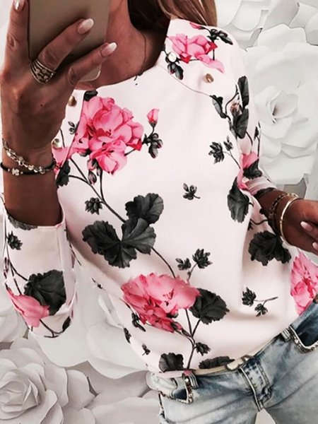 

Floral Casual Loosen Long Sleeve Round Neck Shirts & Tops, Pink, Tops
