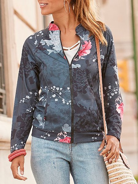

Cotton Blends Casual Loosen Floral Long Sleeves Jacket Outerwear, Deep gray, Coats & Jackets