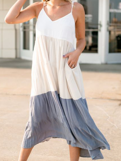 

Color Block Loosen Short sleeve Woven Dress, Multicolor, Dresses