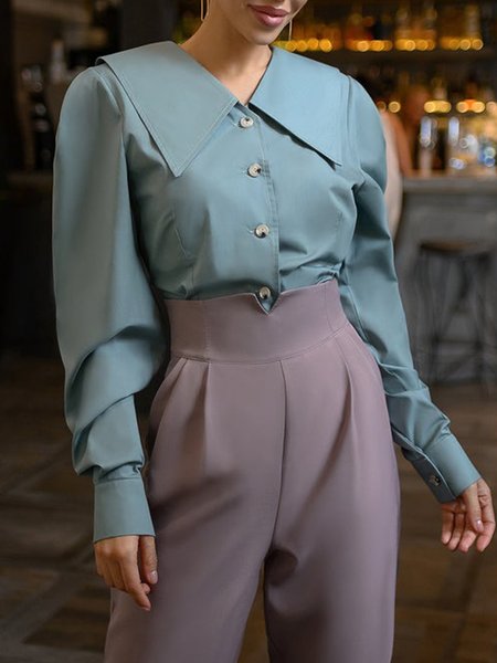 

Casual Solid Regular Fit Long Sleeve Shirt, Lake blue, Blouses and Shirts