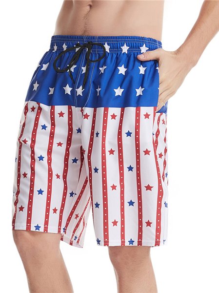 

Flag Graphic Casual Men's Beach Shorts, Red, Men's shorts