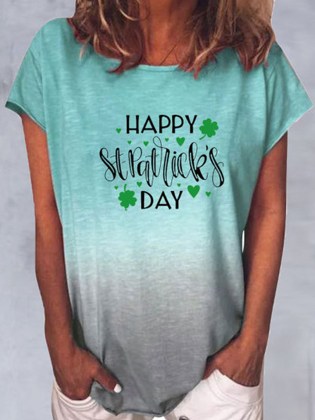 

Casual Letter Cotton Blends Shirts & Tops, Green, T-Shirts