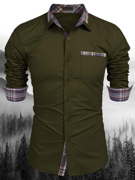 

Men's Patchwork Plaid Casual Shirt, Green, Shirt