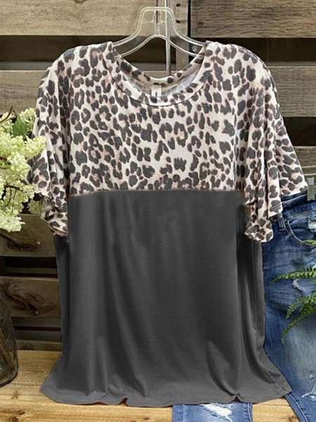 

Color Block Round Neck Shirts & Tops, Gray, T-Shirts