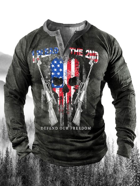 

Men's Vintage Casual Henley Collar Long Sleeve T-Shirt, Black, T-shirt